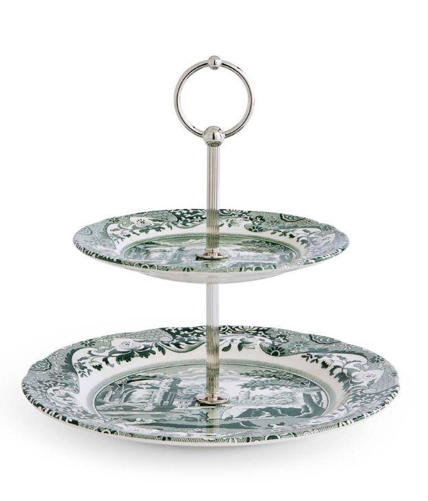 Heritage Green Italian 2 Tier Cake Stand